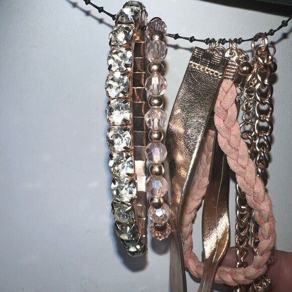 Set of Four Boho Rose Gold Tone‎ Charm, Rhinestone and Leather Bracelets - Picture 6 of 6
